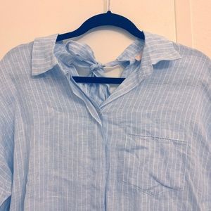 French linen crinkle blue & white stripe shirt